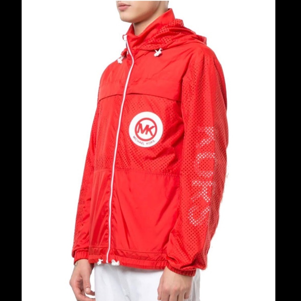 Michael Kors Packable Woven Hooded Jacket - Red